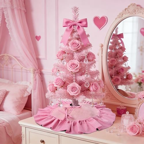 Mini Pink Burlap Christmas Tree Skirt, 24'' Fall Tree Decorations - Image 5