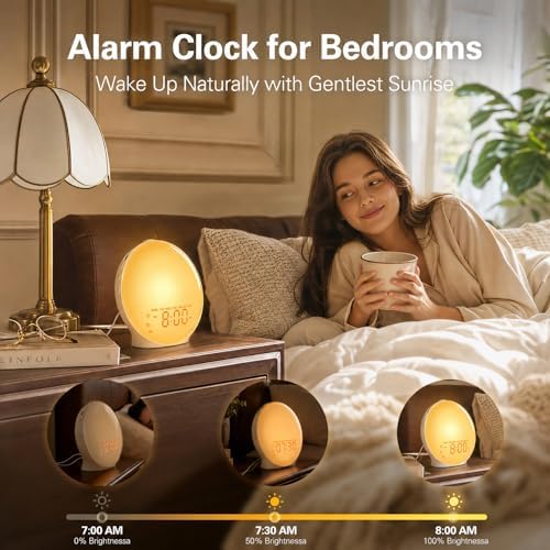 JALL Full-Screen Wake Up Light Sunrise Alarm Clocks for Bedrooms, White Noise Machine for Heavy Sleepers, 25 Natural Sounds, Dual Alarms, FM Radio, 17 Dimmable Colors, Bluetooth Speaker - Image 2