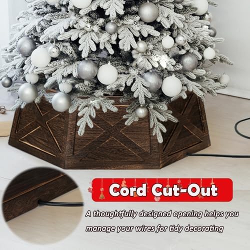 [2025 New] Natural Wood Christmas Tree Collar Stand for Real Trees up to 7.5ft, Durable Tree Base Cover with Easy Installation, Home Holiday Christmas Decoration (Dark Brown, D-27 Inch) - Image 2