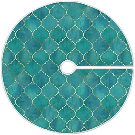 ATTX Teal Moroccan with Gold Line Christmas Tree Skirt 47.2 inch Ornaments Xmas Tree Skirts for Christmas Holiday Decoration New Year Party by ATTX