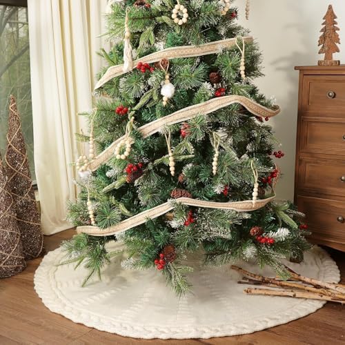 48 Inch Christmas Tree Skirt: Braided Cable Knit Tree Skirt for 7.5FT Tree, Cream White Tree Skirt, Vintage Tree Skirts, Rustic Farmhouse Christmas Decorations - Image 4