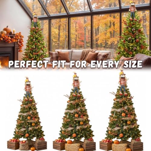Soulchen 17.7 Inch Thanksgiving Scarecrow Tree Topper Plush Gnome Fall Tree Topper with Sunflower Maple Leaf and Dangle Legs Harvest Autumn Ornament for Home Farmhouse Party Decor - Image 4