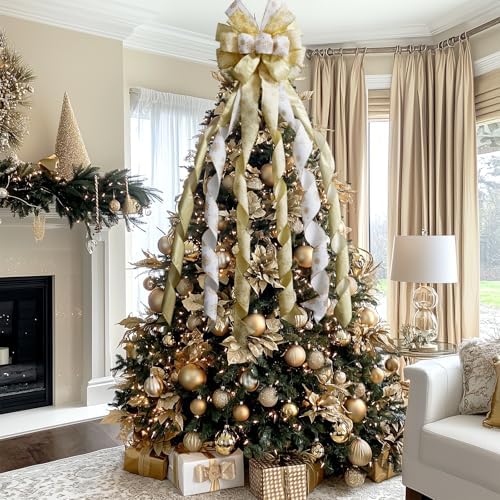 Large Christmas Tree Topper Bow 52x13 Inch, Pre-Tied Wired Wreath Ribbon - Image 6