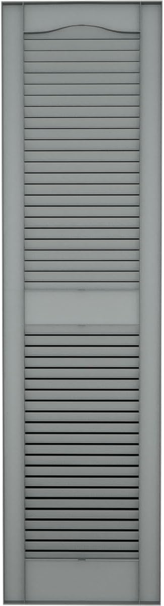 14 1/2"W x 55"H Lifetime Vinyl, Standard Cathedral Top Center Mullion, Open Louver Shutters, w/Installation Shutter-Lok's & Matching Screws (Per Pair), Platinum