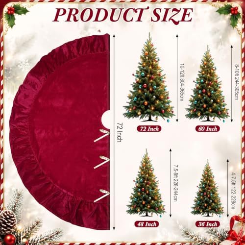 72 Inches Velvet Christmas Tree Skirt Decorations Red Luxury Xmas Fur Plush Skirts for Merry Christmas Party Rustic Vintage Holiday Home Winter - Image 2