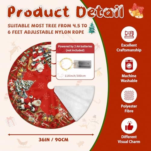 Christmas Tree Skirt with LED Lights, 36 Inch Christmas Skirt Tree Decoration with Snowman Santa, Xmas Trees Mat for Under Trees Holiday Party Indoor Decorations, Winter Gift for Women Mom - Image 2