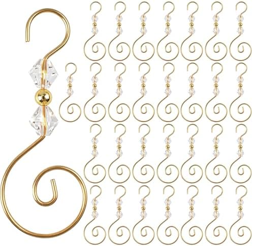 30 PCS Christmas Ornament Hooks, S-Shaped Gold Metal Wire Hangers with Crystal Beads ?€? Decorative for Tree Decor, Suncatcher, Party Crafts by Unknown
