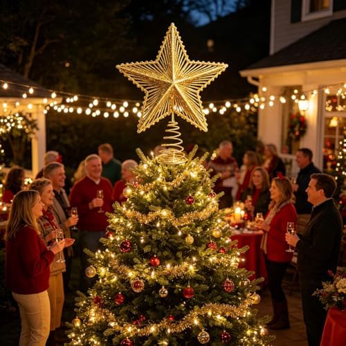 Christmas Tree Topper Star Hollow Out Treetop Xmas Gift DIY Christmas Tree Gold Sparkle Stars Ornaments Accessories - Image 6
