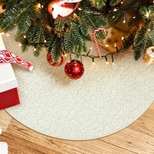 Skylety 48'' Christmas Tree Skirt Rug Embossing Xmas Tree Skirt, Lvory - Image 3