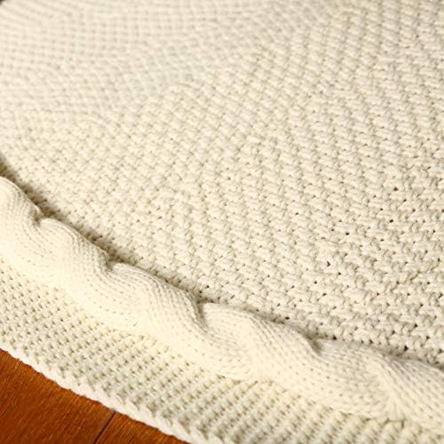 Sattiyrch Christmas Tree Skirt 48 in, Luxury Cable Knit Knitted Thick Rustic Xmas Holiday Decoration,Cream - Image 3