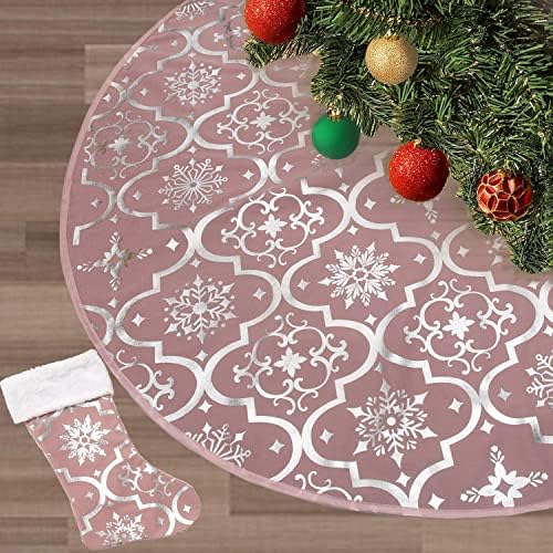 Flash World 52 Inch Large Christmas Tree Skirt Xmas Soft Cover Mat Decor Snowflake Collar Farmhouse Tree Skirt for Holiday Ornaments Party Home Indoor Decorations (Pink, 52inch) by FLASH+WORLD