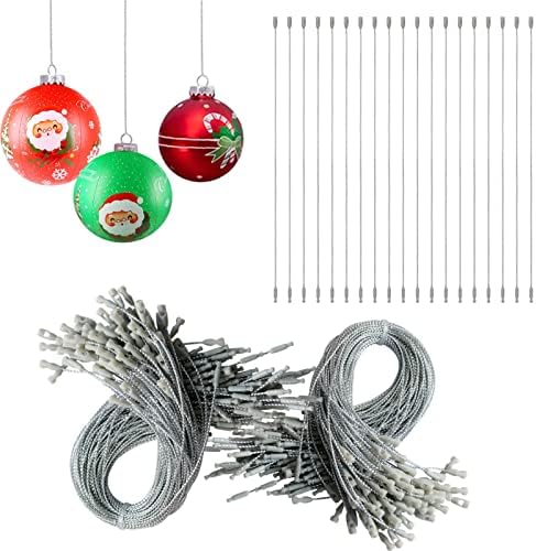 Birsppy Jeymei 200Pcs Christmas Ornament Hooks Silver String Hanger with Snap Locking Metallic String for Christmas Valentine's Day Party Hanging Ropes by Jeymei