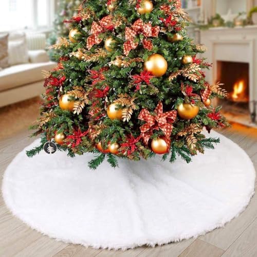 YEAHOME Christmas Tree Skirt, 60” Large White Tree Skirts with Soft Faux Fur Plush for Christmas Tree Decorations, White Christmas Tree Skirts Xmas Decorations for Indoor Holiday Party Decor by YEAHOME