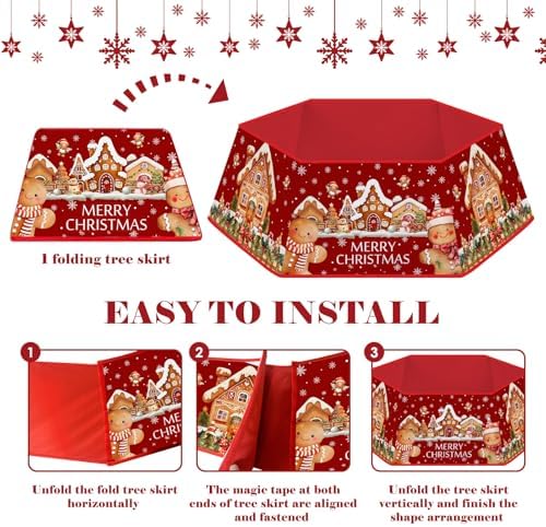 Christmas Tree Collar, Gingerbread Man Xmas Tree Collar with Gingerbread House, Winter Christmas Tree Base Cover Decorations for Home Party Holiday - Image 5