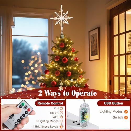 Lewondr Crystal Lighted Christmas Bethlehem Star Tree Topper, Silver - Image 5