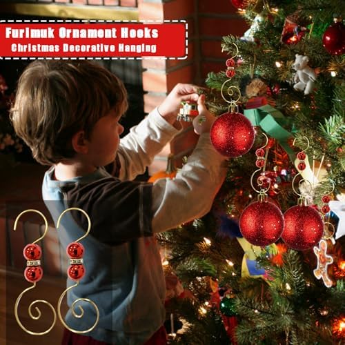 20 Pcs Ornament Hooks Hangers Christmas Decorative Hanging Gold Stainless Wire with Red Acrylic Crystal Jeweled for Crafts Xmas Tree Decoration - Image 6