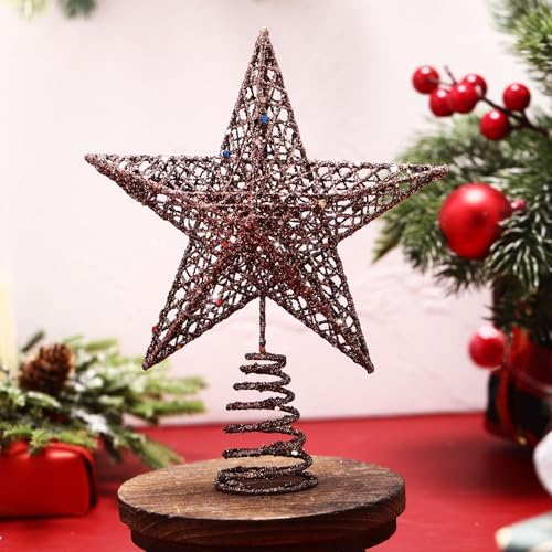 Bememo 8 Inches Glitter Star Christmas Tree Topper Shimmery,Gold, Brown - Image 4