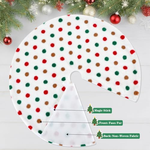 Christmas Tree Skirt 36 Inches White Mat Red and Green Brown Polka Dot Style Tree Skirt for Holiday Party Christmas Decoration - Image 3