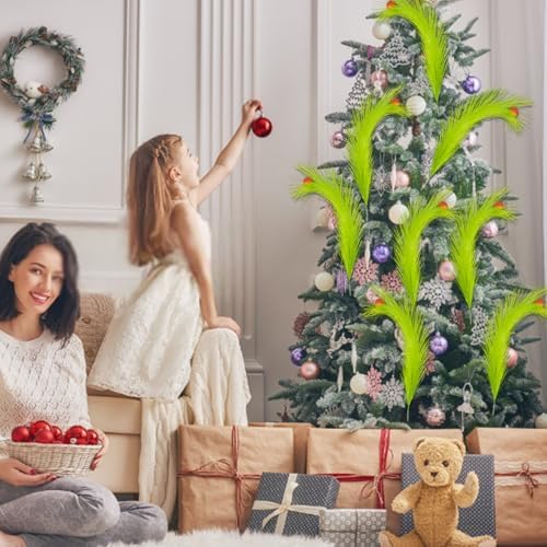8Pcs Christmas Tree Topper, 16.9 Inch Green Lime Curly Tree Picks with Red Glitter Balls Xmas Artificial Green Ornaments Stems for Christmas Tree Wreath Decorations Home Party Crafts Decor - Image 5