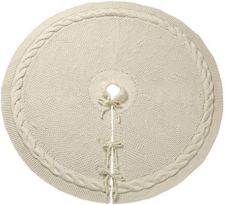 Sattiyrch Christmas Tree Skirt 48 in, Luxury Cable Knit Knitted Thick Rustic Xmas Holiday Decoration,Cream - Image 2