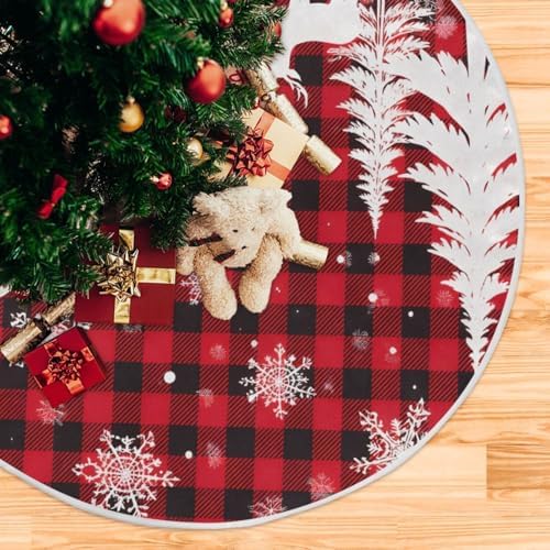 Christmas Tree Skirt Deer Buffalo Plaid Large Xmas Tree Skirts Decorations 48 inch Burlap Tree Mat Cover for 4 ft Trees Holiday Party - Image 5