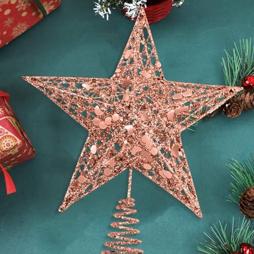 URATOT Glittered Christmas Tree Topper Metal Christmas Treetop Hallow Wire Star Topper for Christmas Home Decoration (8 inches, Rose Gold) - Image 6