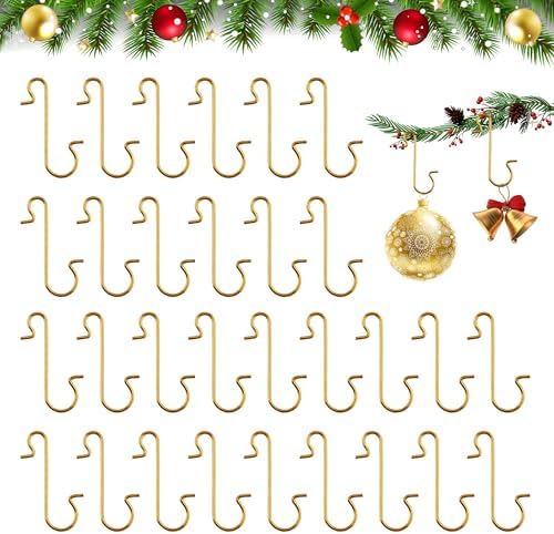 Ornament Hooks, 100 Pcs Christmas Ornament Hooks for Christmas Trees, Ornament Hangers, Metal Wire Christmass Trees Hooks, Chrismas Trees Ornaments for Xmas Chrismas Party Balls Decorations, Gold by SythorYang