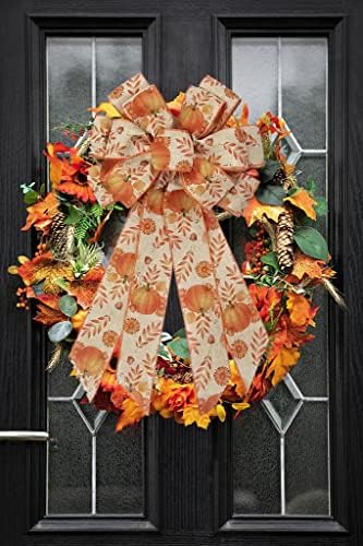 Large Fall Bows for Wreath, Thanksgiving Pumpkin Wreath With Autumn Leaves, Tree Topper Bow, Orange Burlap for Holiday Front Door, Fall Thanksgiving Decorations Supplies - Image 7