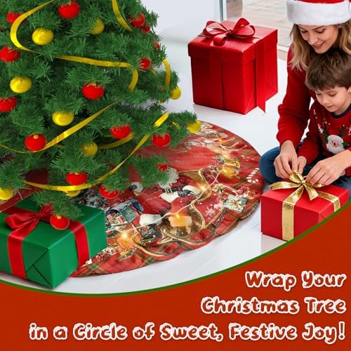 Christmas Tree Skirt with LED Lights, 36 Inch Christmas Skirt Tree Decoration with Snowman Santa, Xmas Trees Mat for Under Trees Holiday Party Indoor Decorations, Winter Gift for Women Mom - Image 7