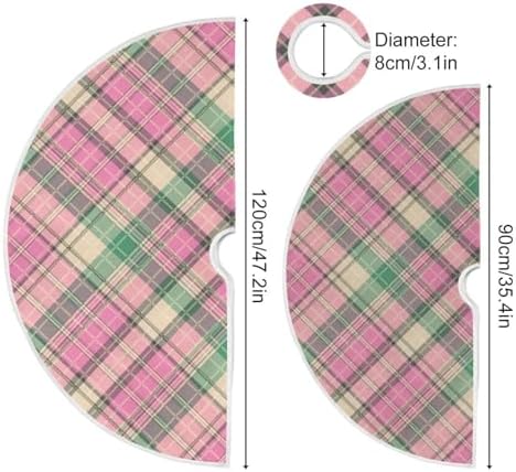 Blueangle 47.2 Inch Pink Green Plaid Christmas Tree Skirt Soft Polyester Skirt for Merry Christmas Party Christmas Tree Decoration - Image 3