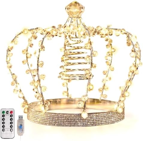 LAWOHO Christmas Tree Topper Star, Jeweled Crown with 60 Warm White LED USB Lighted Tree Topper, Xmas Tree Decor with Remote Control 8 Lighting Mode, Timer, Dimmer for Christmas Tree Ornament（Silver） by LAWOHO