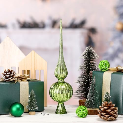 Gejoy Mercury Glass Christmas Finials Tree Topper Lime Green Ornaments - Image 4