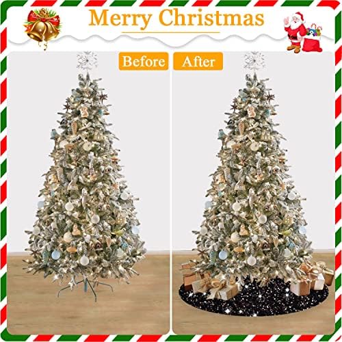 FANPROMS Black Christmas Tree Skirt 21 Inches Sequin Halloween Tree Skirts for Autumn Fall Events Thick Velvet Xmas Tree Skirt Mat Rustic Christmas Tree Base for Artificial Christmas Tree Ornaments - Image 6