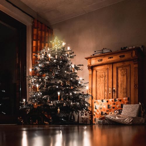YEAHOME Christmas Tree Topper, Gold Glittered Hollow 5-Point Star Tree Topper for Christmas Tree Decorations, Lighted Wire Star with 20 LED Lights for Christmas Treetop, Xmas Tree Topper with Timer - Image 5