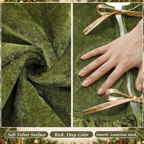 Velvet Christmas Tree Skirt, 36 Inches, Bow Style, Olive Green - Image 5