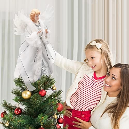 PEEKI Christmas Tree Topper, 12" Angel Treetop with Lights and Remote Control Timer, Christmas Tree Decoration for Holiday Ornament and Home Decor, White - Image 6