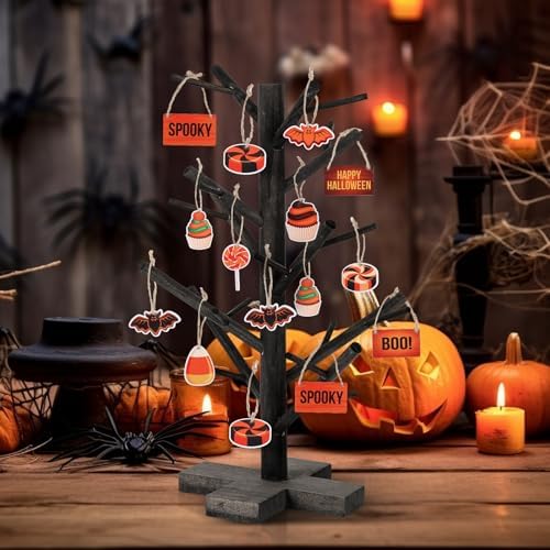 12 Inch Black Halloween Christmas Ornament Display Tree Centerpieces for Tables Ornament Tree Stand Holder Tabletop Artificial Tree for Wedding Anniversary Birthday Farmhouse Party Home Decor - Image 2
