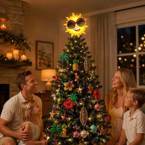 9.6 x 6.5 Inch Wooden Sun Lighted Summer Christmas Tree Topper - Image 7