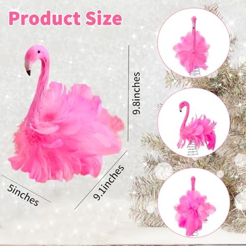 Flamingo Christmas Tree Topper Pink Artificial Feather Flamingo Christmas Tree Topper Decoration for Christmas Garden Indoor Outdoor Holiday Ornament Party (Pink) - Image 3