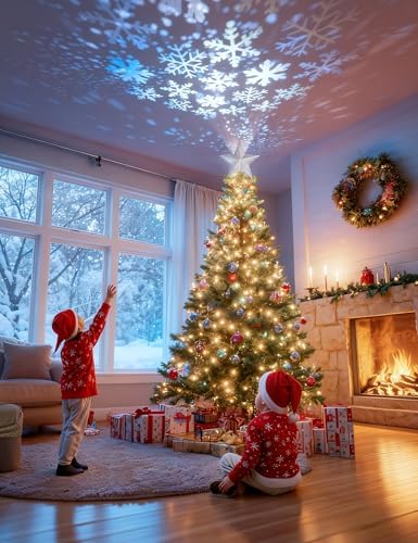 DG-Direct Christmas Tree Topper Lighted Star [Silver],3D Hollow Sparkling Star Christmas Tree Topper with Rotating Magic Cool White Snowflake Projector for Christmas Tree Ornament (Silver) - Image 2
