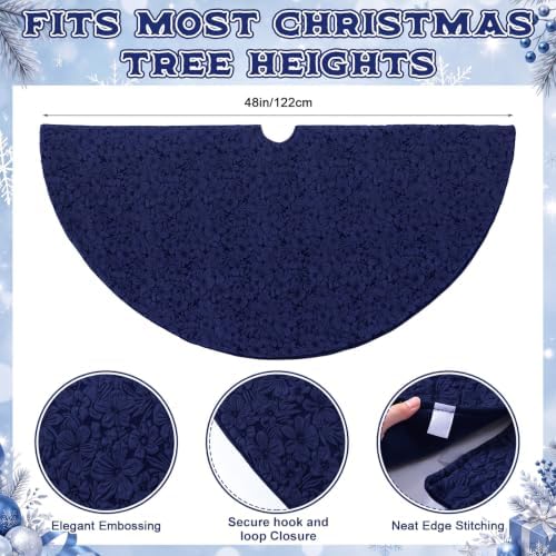 Skylety 48'' Christmas Tree Skirt Rug Embossing Xmas Tree Skirt, Navy - Image 2