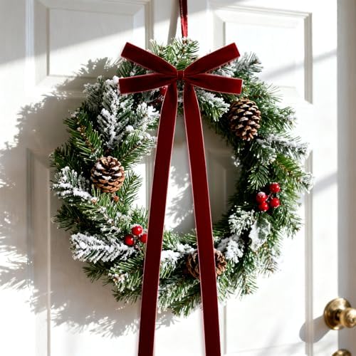 10 Pcs Burgundy Velvet Bows 22"x8" Pre-Tied Christmas Ornaments - Image 4