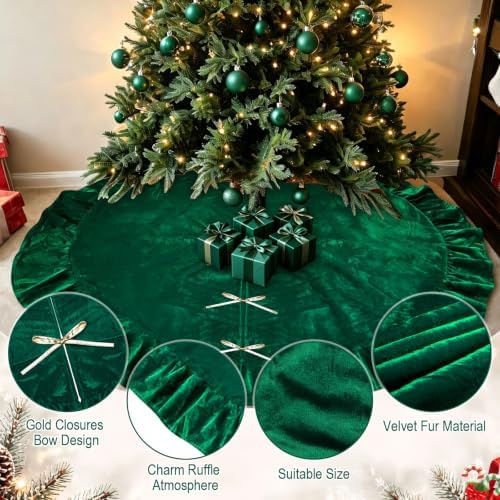 60 Inches Velvet Christmas Tree Skirt Decorations Green Luxury Xmas Fur Plush Skirts for Merry Christmas Party Rustic Vintage Holiday Home Winter - Image 5