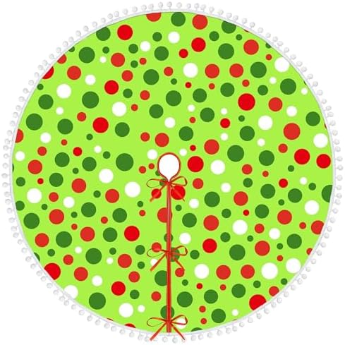 36 Inch Christmas Tree Skirt Red and Green Polka Dots Xmas Tree Skirt - Image 2