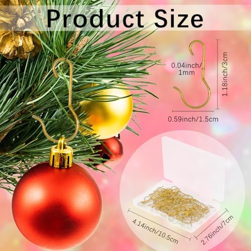 Ornament Hooks, Christmas Ornament Hangers, 100 PCS Christmas Ornaments Hooks, Gold Ornaments Hook with 1 PCS Storage Box for Xmas Trees, Small Xmas Hook Hangers Anchors for Xmas Tree Decorations - Image 2