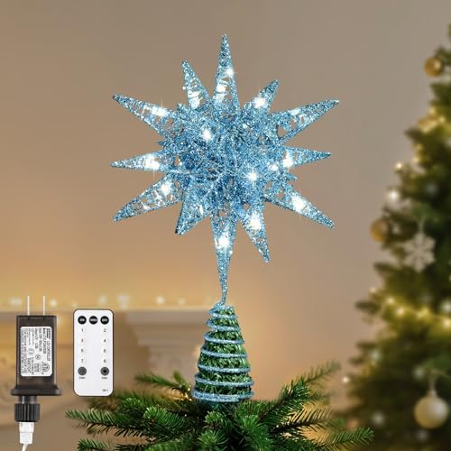 Lewondr Christmas Tree Topper, Plug 3D Starburst Lighted Star Tree Topper by Lewondr
