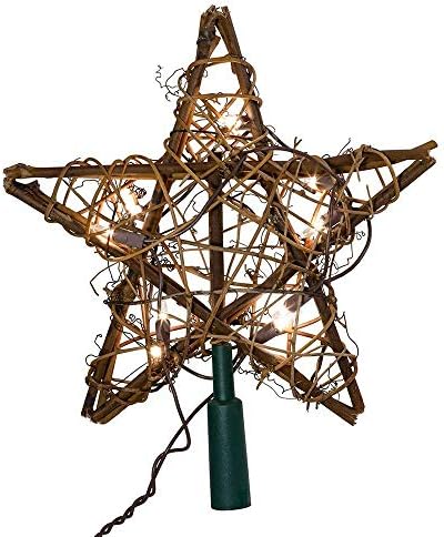 Kurt Adler UL1219/NAT 10 Light Indoor Rattan Natural Star Treetop by KurtSAdler