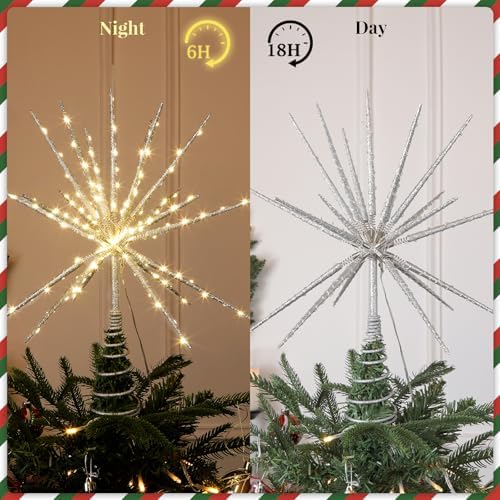 15-Inch Starburst Christmas Tree Topper with 150 LEDs & Remote, Silver - Image 6