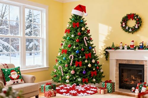 Red 36 inch Tree Skirts Christmas Tree Skirt Xmas Tree Mat Snowflakes Fur Fabric for New Year Party Christmas Tree Decor - Image 2