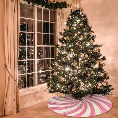 White Pink Candy Christmas Tree Skirt 48inch Vintage Xmas Decor - Image 2
